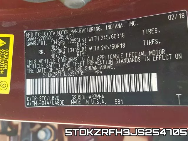 5TDKZRFH3JS254705 фото 2