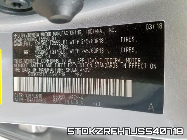 5TDKZRFH7JS540718 фото 2
