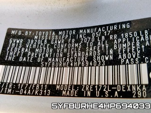 5YFBURHE4HP694033 фото 2