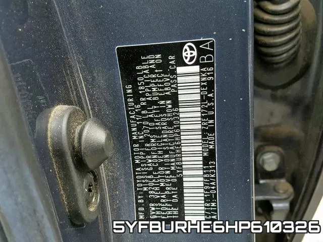 5YFBURHE6HP610326 фото 2