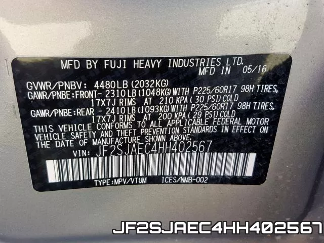 JF2SJAEC4HH402567 фото 2