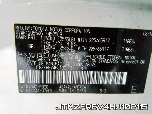JTMZFREV4HJ102115 фото 2