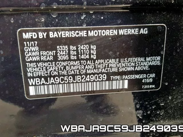 WBAJA9C59JB249039 фото 2