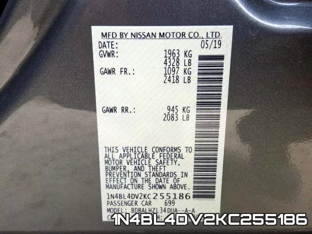 1N4BL4DV2KC255186 фото 2