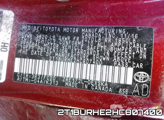 2T1BURHE2HC807400 фото 10