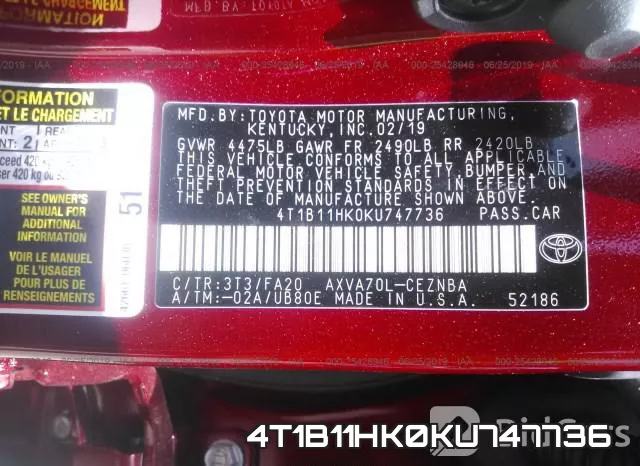 4T1B11HK0KU747736 фото 10