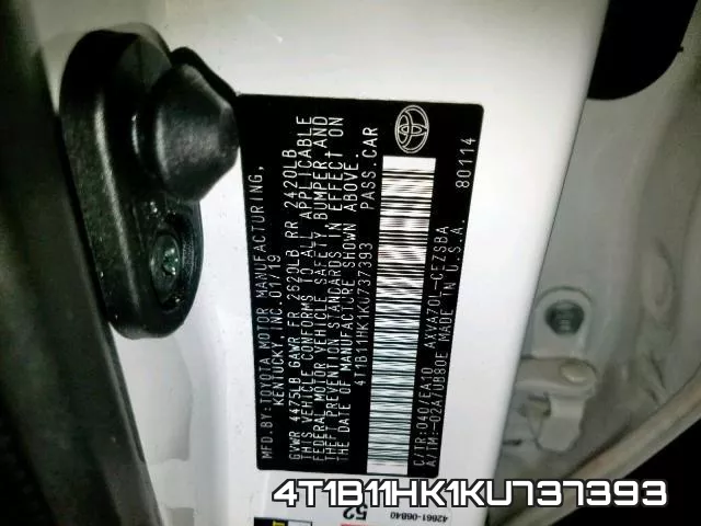 4T1B11HK1KU737393 фото 2