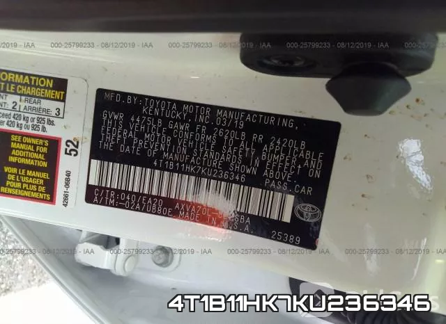 4T1B11HK7KU236346 фото 10