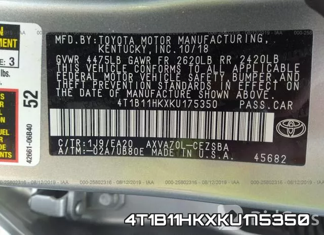 4T1B11HKXKU175350 фото 10