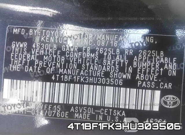 4T1BF1FK3HU303506 фото 10