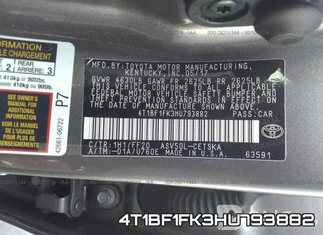 4T1BF1FK3HU793882 фото 10
