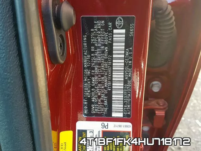 4T1BF1FK4HU718172 фото 2