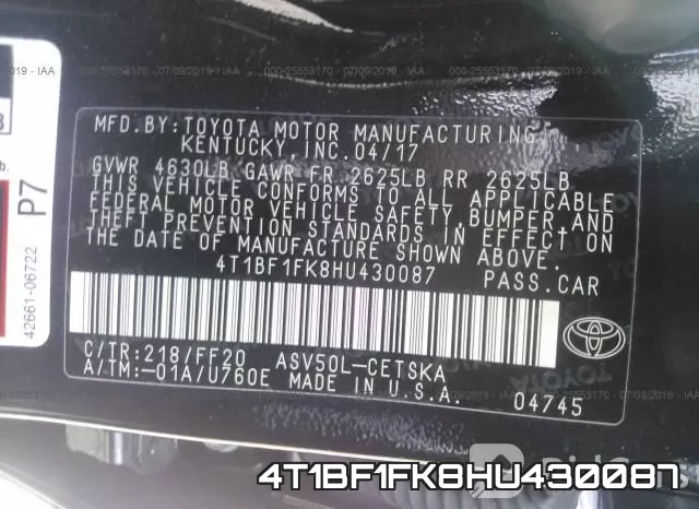 4T1BF1FK8HU430087 фото 10