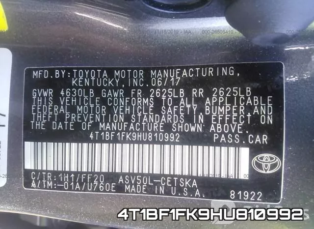 4T1BF1FK9HU810992 фото 10