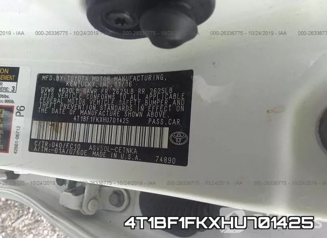 4T1BF1FKXHU701425 фото 10