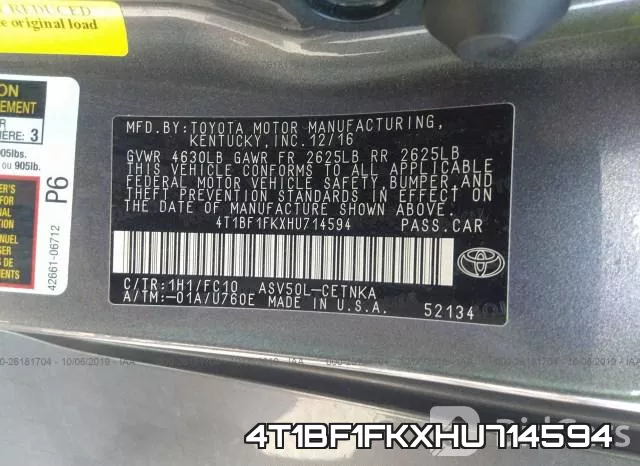 4T1BF1FKXHU714594 фото 9