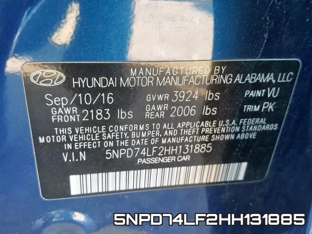 5NPD74LF2HH131885 фото 2