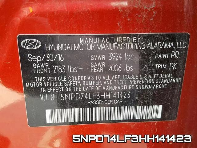 5NPD74LF3HH141423 фото 2