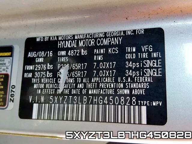 5XYZT3LB7HG450828 фото 2