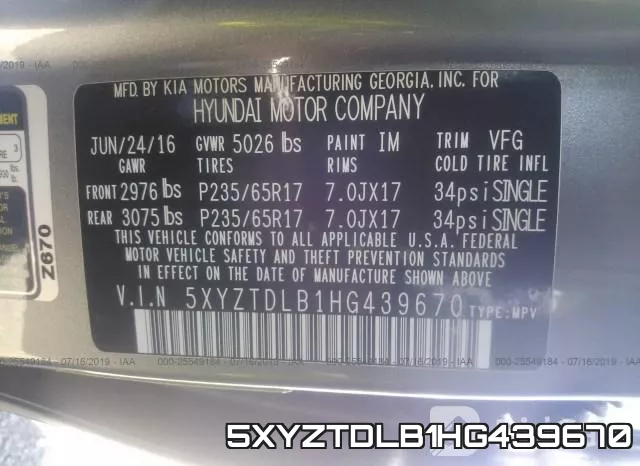 5XYZTDLB1HG439670 фото 10
