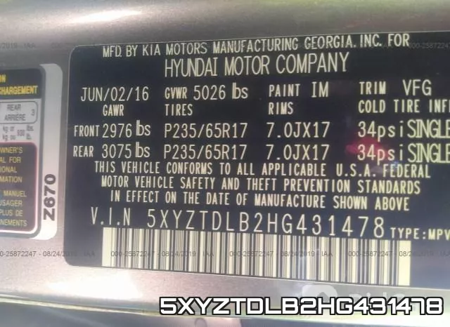5XYZTDLB2HG431478 фото 10