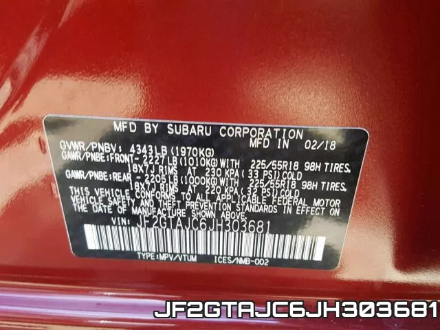 JF2GTAJC6JH303681 фото 2