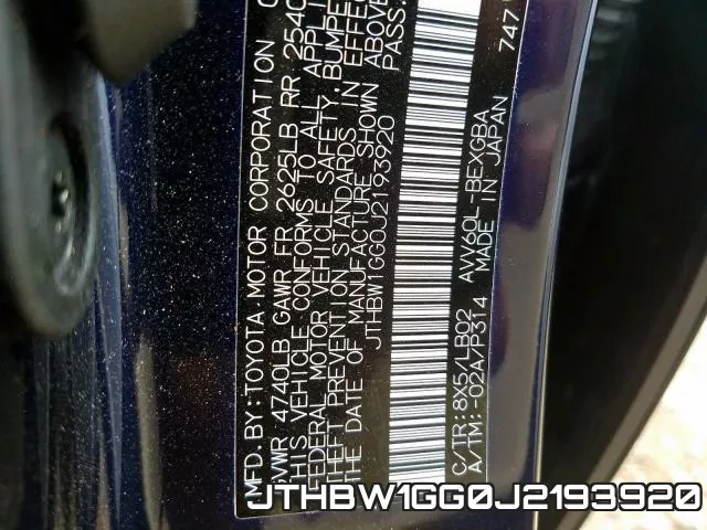 JTHBW1GG0J2193920 фото 2