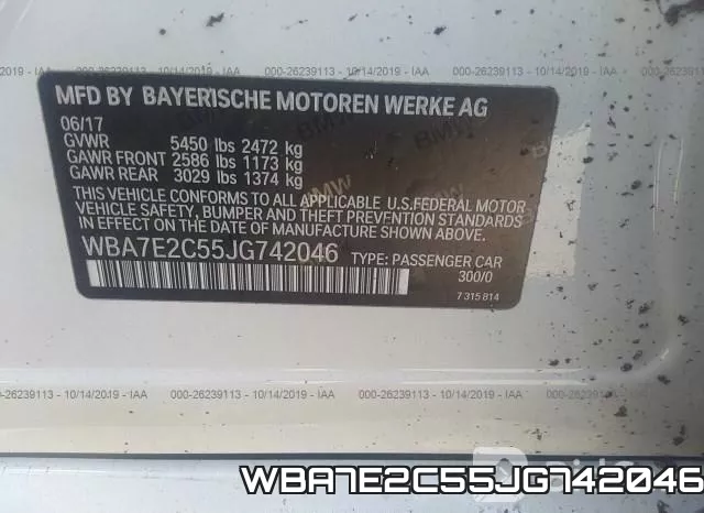 WBA7E2C55JG742046 фото 10