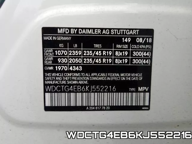 WDCTG4EB6KJ552216 фото 2