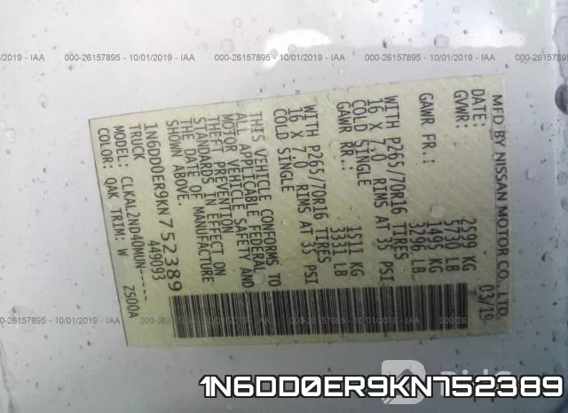 1N6DD0ER9KN752389 фото 9
