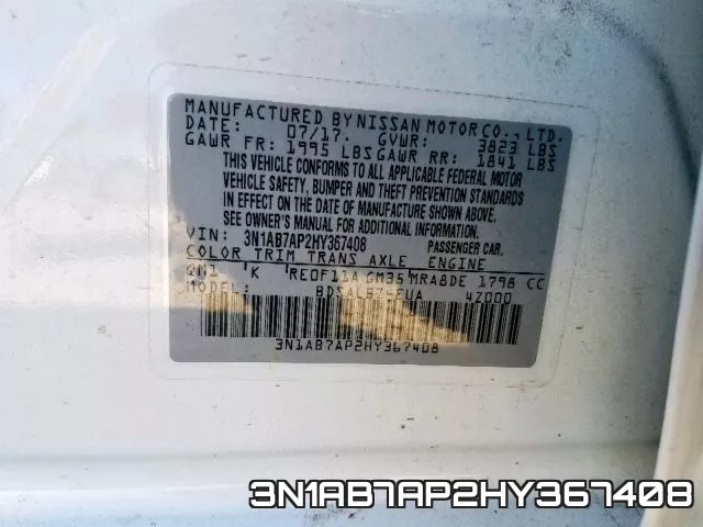 3N1AB7AP2HY367408 фото 2