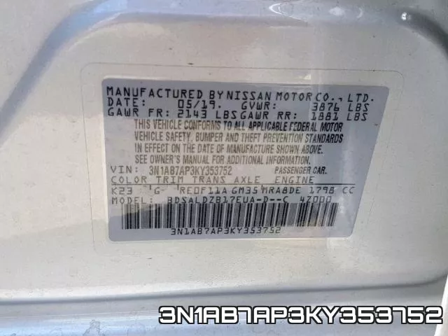 3N1AB7AP3KY353752 фото 2