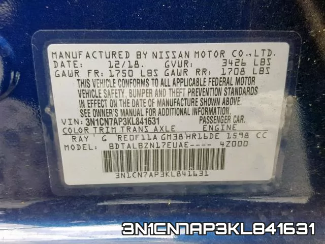 3N1CN7AP3KL841631 фото 2