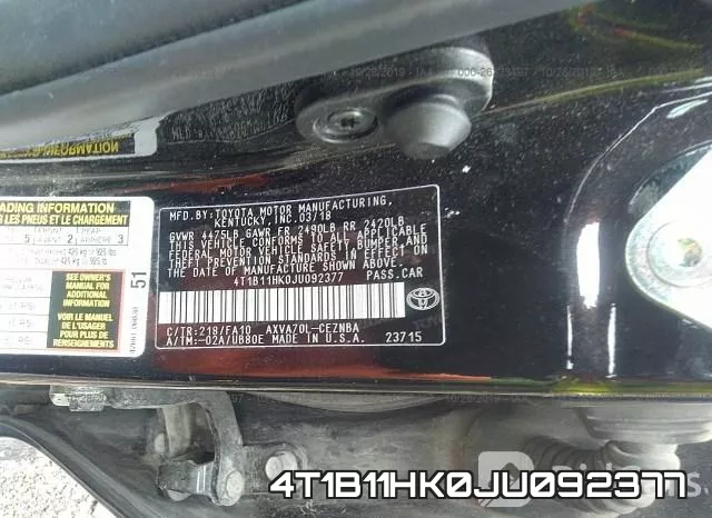 4T1B11HK0JU092377 фото 10