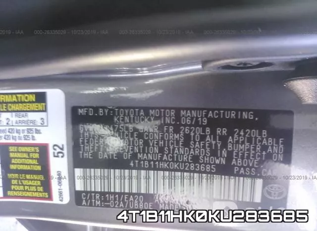 4T1B11HK0KU283685 фото 10
