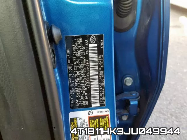 4T1B11HK3JU049944 фото 2