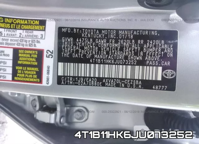 4T1B11HK6JU073252 фото 10