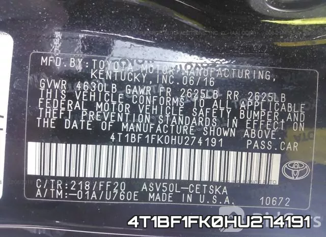 4T1BF1FK0HU274191 фото 10