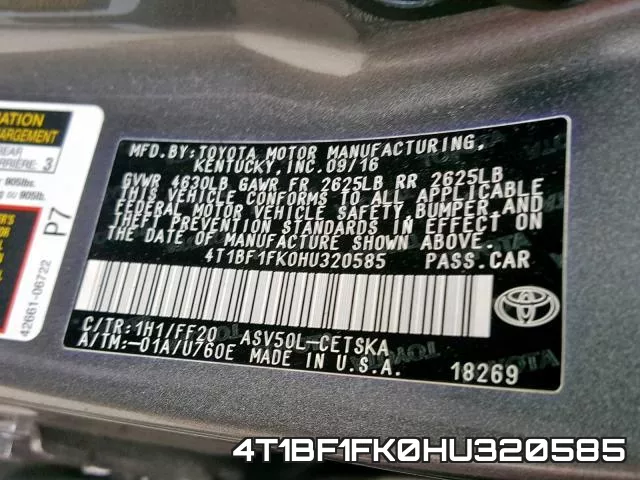 4T1BF1FK0HU320585 фото 2