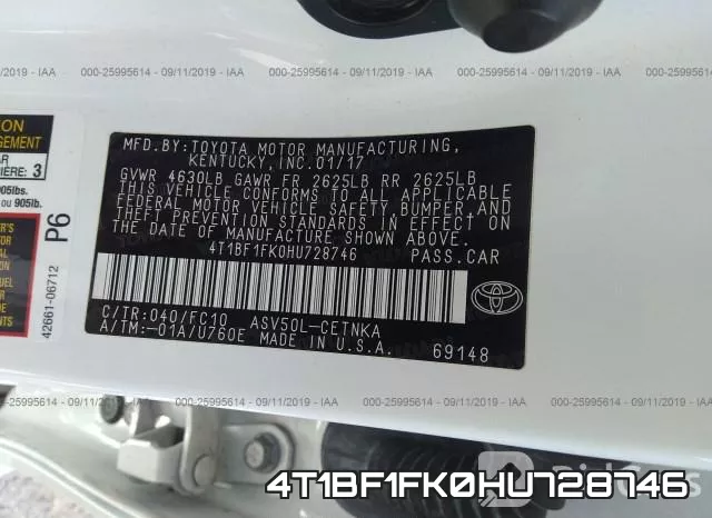 4T1BF1FK0HU728746 фото 8