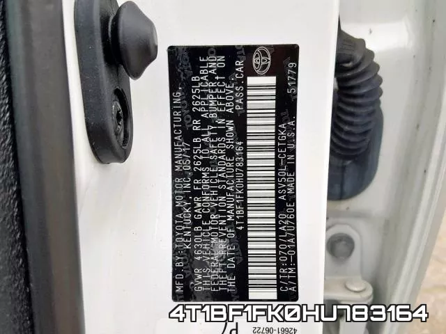 4T1BF1FK0HU783164 фото 2