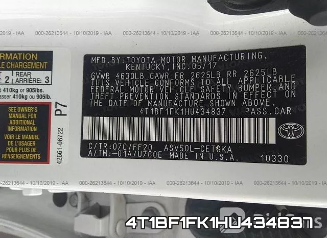 4T1BF1FK1HU434837 фото 10