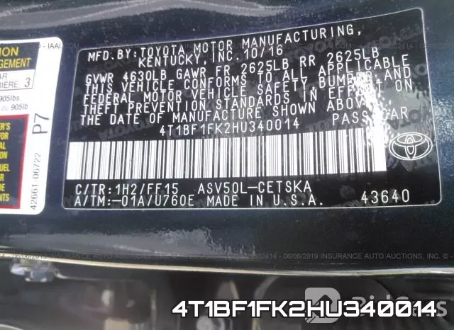 4T1BF1FK2HU340014 фото 10