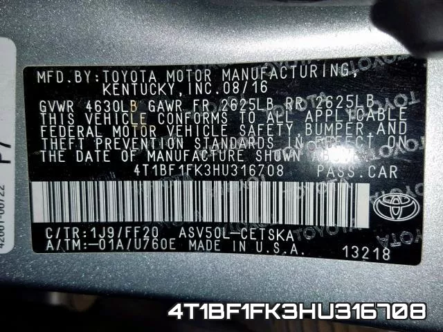 4T1BF1FK3HU316708 фото 2