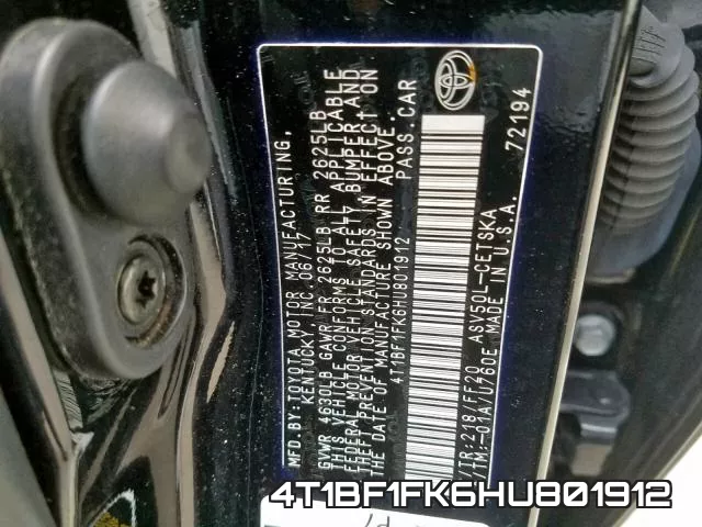 4T1BF1FK6HU801912 фото 2