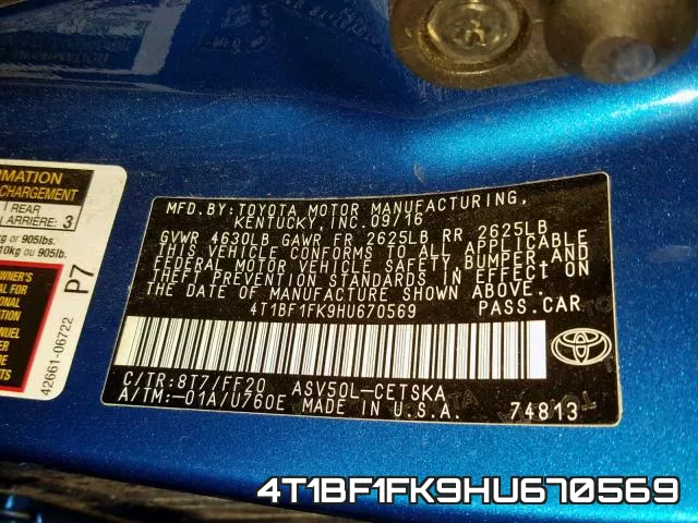 4T1BF1FK9HU670569 фото 2