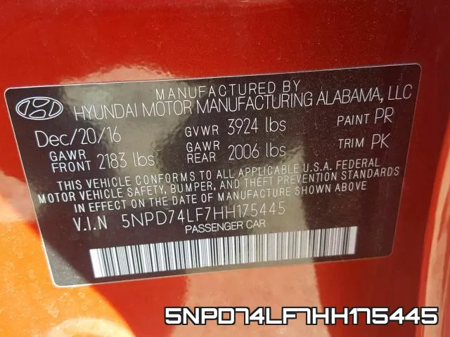 5NPD74LF7HH175445 фото 2