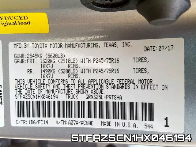 5TFAZ5CN1HX046194 фото 2