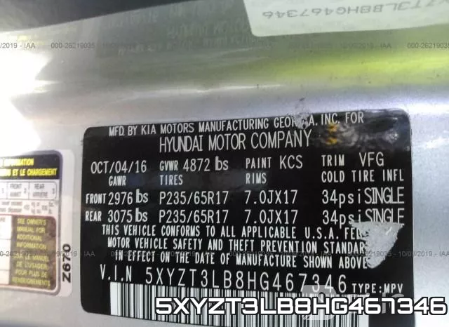 5XYZT3LB8HG467346 фото 10