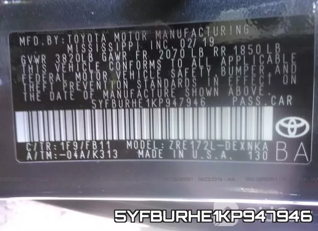 5YFBURHE1KP947946 фото 10